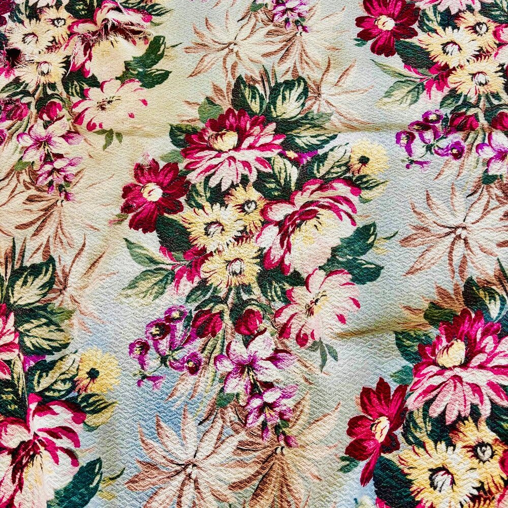 Vintage Floral Barkcloth Nubby 30" X 50" Diamond Pebble Muted Colors